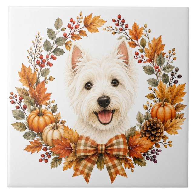 Azulejo De Cerâmica Coroa de Outono Westie (Frente)