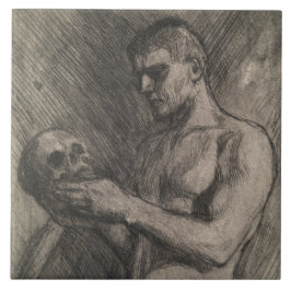 Azulejo De Cerâmica Corpo de um Homem Segurando o Crânio (por Albert E