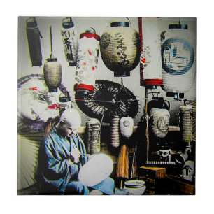 Azulejo De Cerâmica Corrediça de lanterna mágica o pintor Japão velho