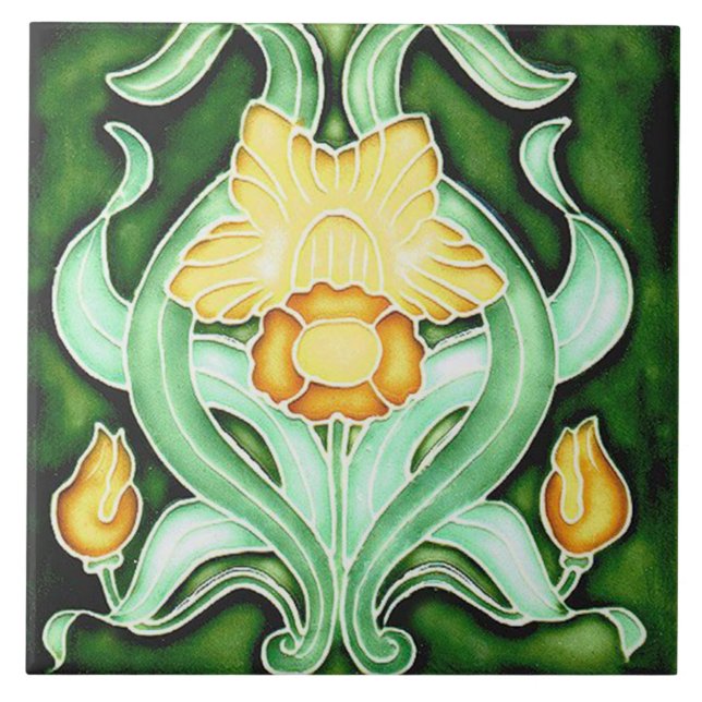 Azulejo De Cerâmica Corrida cerâmica - Art Nouveau Primavera Daffodil (Frente)