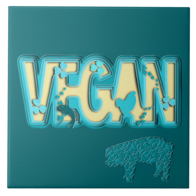 Azulejo De Cerâmica Corte de papel vegetariano (Frente)