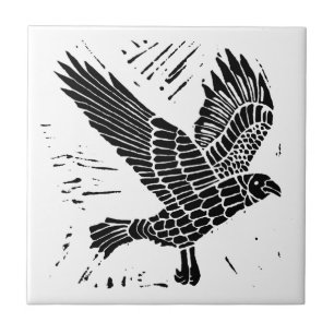 Azulejo De Cerâmica Corte de Raven Lino Voador Negro e Branco