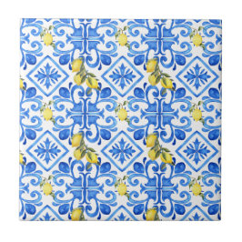 Azulejo De Cerâmica Cortina Mediterrânea Azul Limão Chic