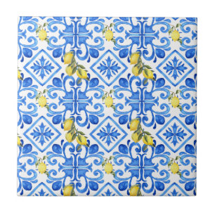 Azulejo De Cerâmica Cortina Mediterrânea Azul Limão Chic