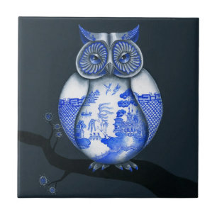 Azulejo De Cerâmica Coruja azul do salgueiro