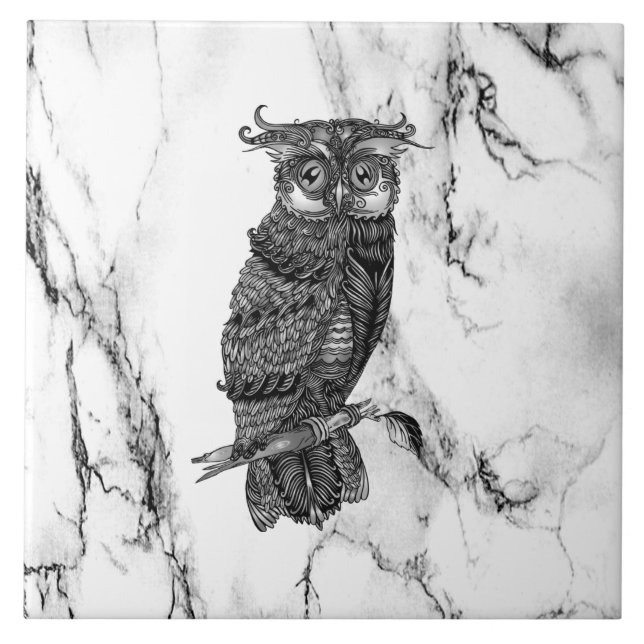 Azulejo De Cerâmica Coruja Camuflada no Marble (Frente)