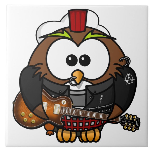 Azulejo De Cerâmica Coruja com guitarra (Frente)