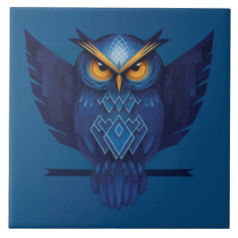 Azulejo De Cerâmica Coruja-de-chifres-em-azul
