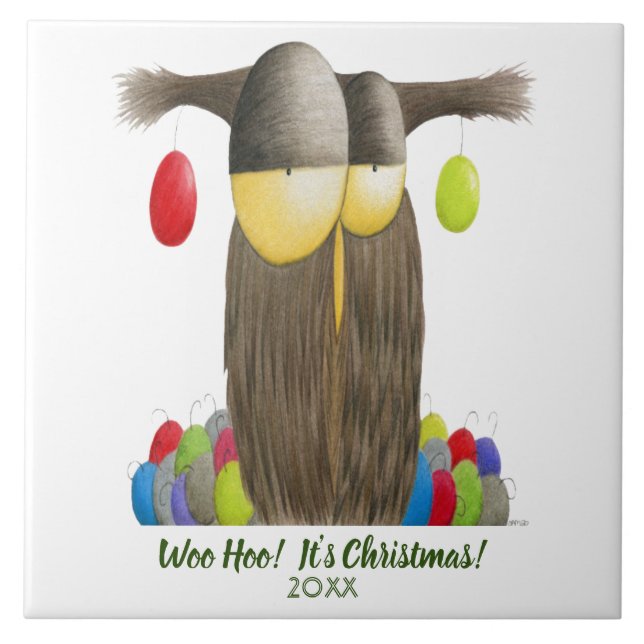 Azulejo De Cerâmica Coruja de Férias Fresco (Frente)