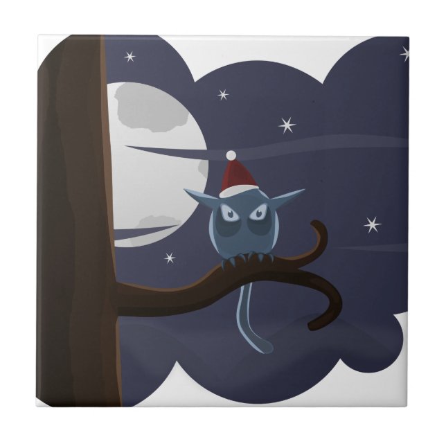Azulejo De Cerâmica coruja de natal assustadora (Frente)