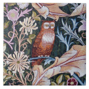 Azulejo De Cerâmica Coruja e Flores, William Morris Cerâmica Azulejo