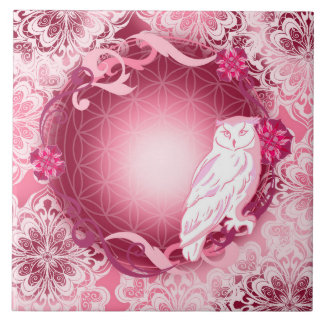 Azulejo De Cerâmica Coruja Rosa Fofa com Flor da Vida
