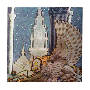Azulejo De Cerâmica coruja sonhadora voando à noite