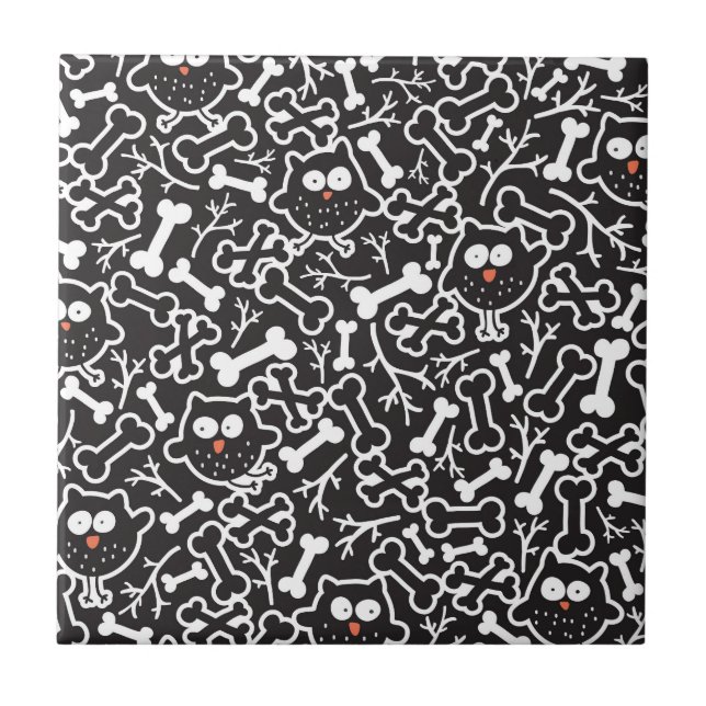 Azulejo De Cerâmica Corujas e ossos (Frente)