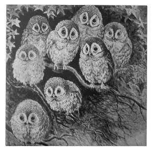 Azulejo De Cerâmica Corujas na Floresta, Louis Wain
