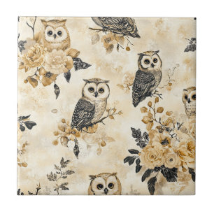 Azulejo De Cerâmica Corujas Vintage & Padrão Botânico Floral (10)