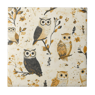Azulejo De Cerâmica Corujas Vintage & Padrão Botânico Floral (2)