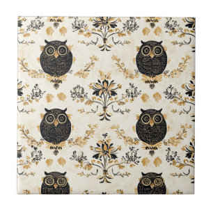 Azulejo De Cerâmica Corujas Vintage & Padrão Botânico Floral (5)