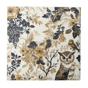 Azulejo De Cerâmica Corujas Vintage & Padrão Botânico Floral (7)