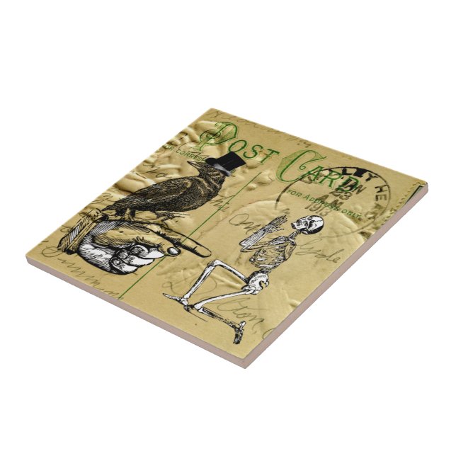 Azulejo De Cerâmica Corvo e esqueleto (Lateral)