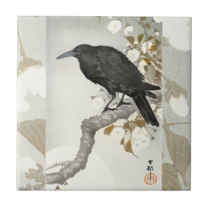 Azulejo De Cerâmica Corvo Koson Japonês Pássaro Corvo