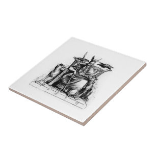 Azulejo De Cerâmica Corvos de Odin em seu trono de pedra mitologia vik