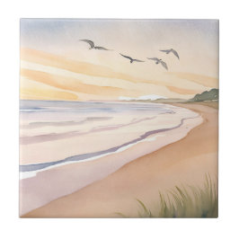 Azulejo De Cerâmica Costa do Oceano | Pintura em Aquarela Clara e Arej