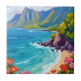 Azulejo De Cerâmica Costa Na Pali Kauai Havaí Pintura Arte