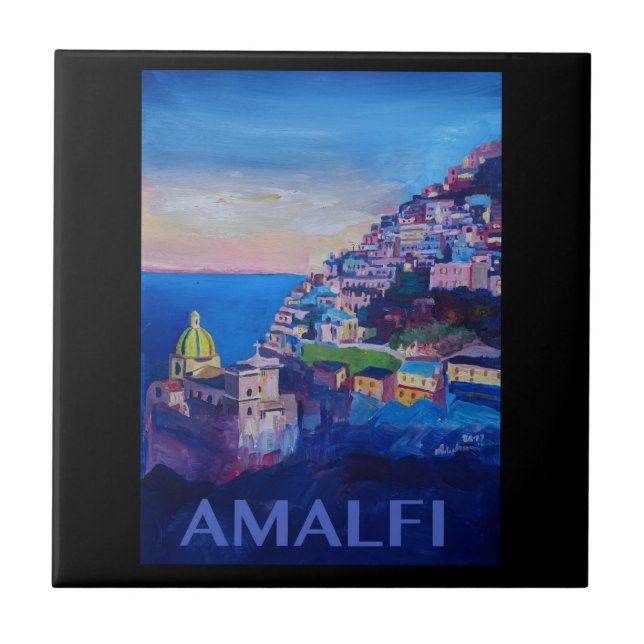 Azulejo De Cerâmica Costa retro Italia de Amalfi do poster (Frente)