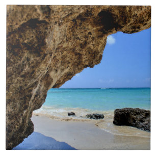 Azulejo De Cerâmica Costa Tropical de Praia com Grande Rock