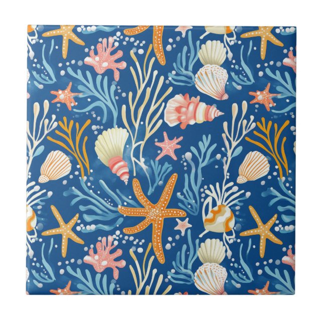 Azulejo De Cerâmica Costeiro Russo - Capas de foca, Starfish, Recife ( (Frente)