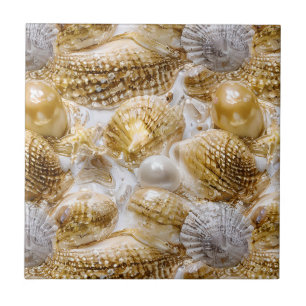 Azulejo De Cerâmica Costela de pérola e ouro náutico branco