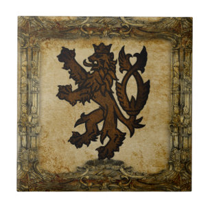Azulejo De Cerâmica Costume desenfreado heráldico do leão