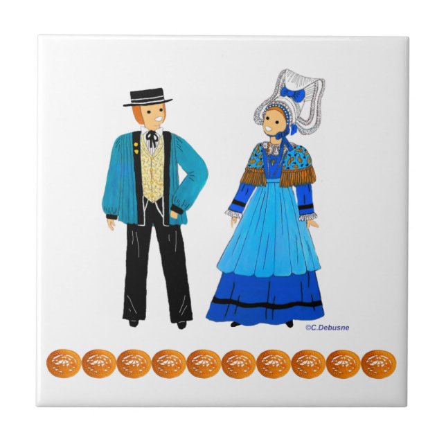 Azulejo De Cerâmica Costume Tradicional de Normandie, França (Frente)