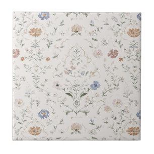 Azulejo De Cerâmica Cottagecore Caprichoso Flor de Campo Pastel Aquare