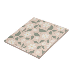 Azulejo De Cerâmica Cottagecore Rosa & Branco Floral Botânico de Marga