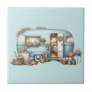 Azulejo De Cerâmica Cottagecore Vintage Camper Floral Boho Acentos