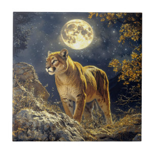 Azulejo De Cerâmica Cougar na Arte da Vida Selvagem à Lua