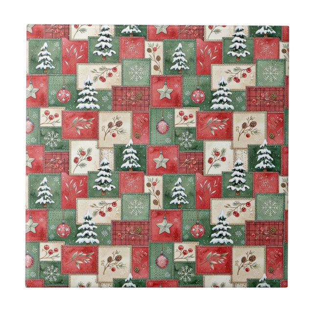 Azulejo De Cerâmica Country patchwork christmas pattern (Frente)