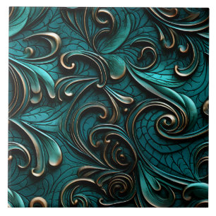 Azulejo De Cerâmica Couro Emboscada Com na moda Elegante Teal Faux