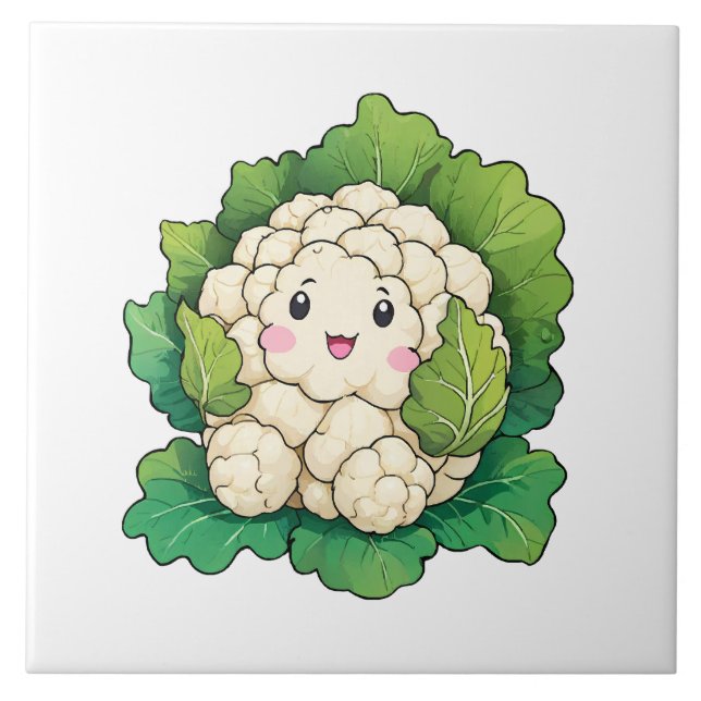 Azulejo De Cerâmica Couve-flor Kawaii (Frente)