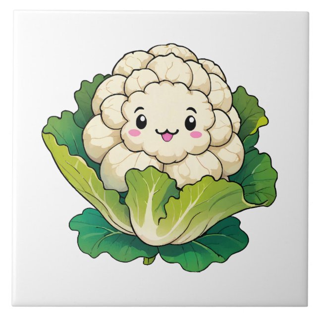 Azulejo De Cerâmica Couve-flor Kawaii (Frente)