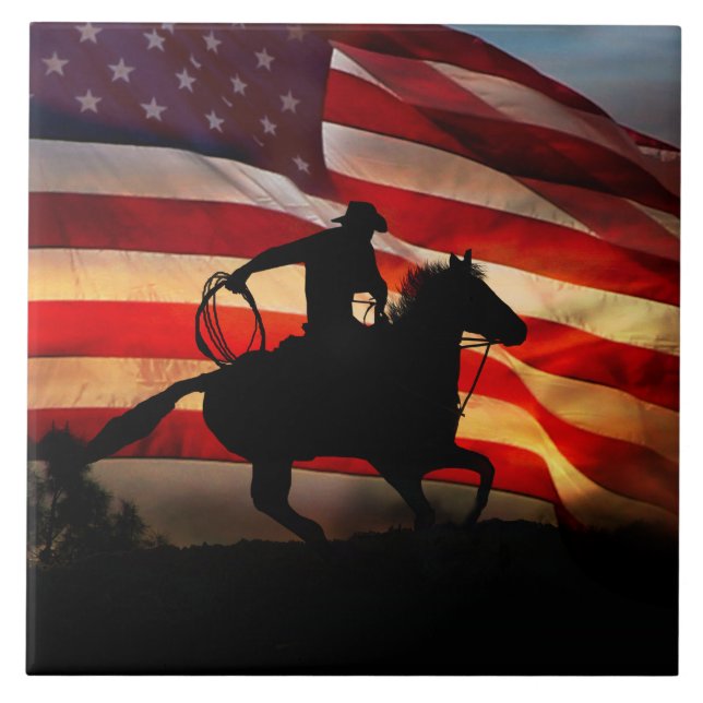 Azulejo De Cerâmica Cowboy Americano País do Cavalo Ocidental (Frente)