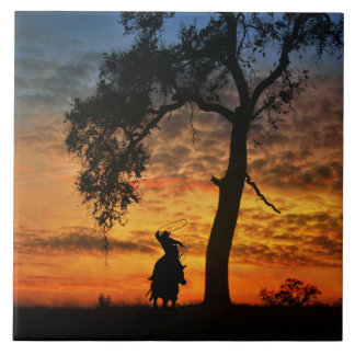 Azulejo De Cerâmica Cowboy com coro no oeste