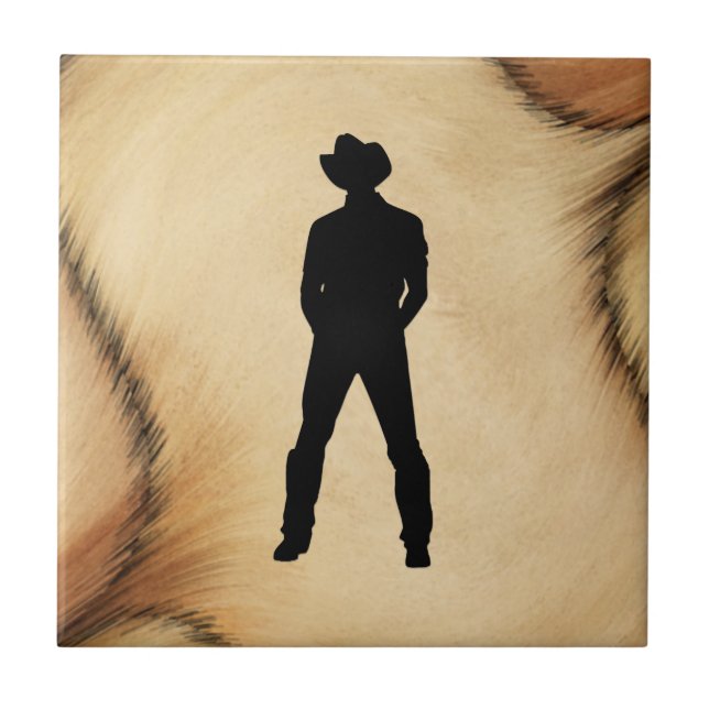Azulejo De Cerâmica Cowboy em Cowhide (Frente)