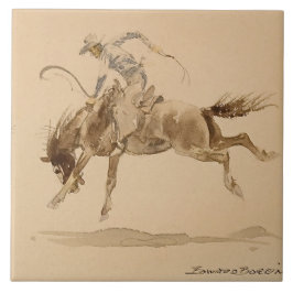 Azulejo De Cerâmica Cowboy em um Cavalo Empinando de Edward Borein
