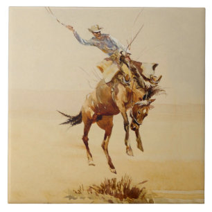 Azulejo De Cerâmica Cowboy on a Bucking Horse #2 by Edward Borein