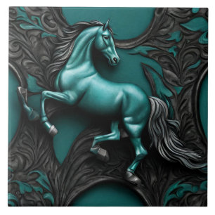 Azulejo De Cerâmica Cowboy Russo - País Ocidental Cavalo Negro