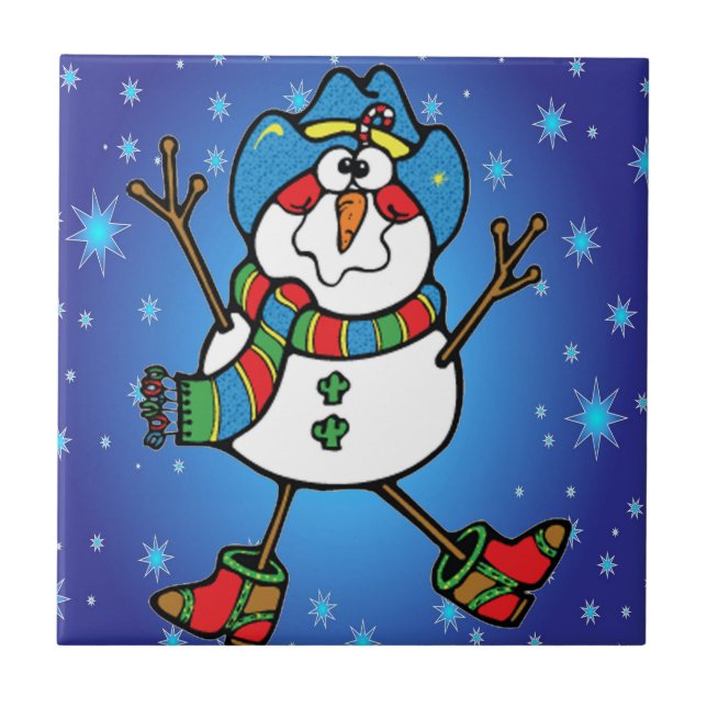 Azulejo De Cerâmica Cowboy Snowman (Frente)