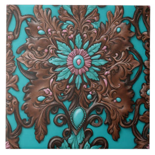 Azulejo De Cerâmica Cowgirl Brown Turquoise Ocidental